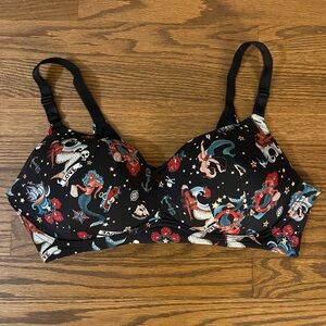 Torrid Curve Bra 40D Back Smoothing Wire Free Push Up Plunge Mermaid Rockabilly